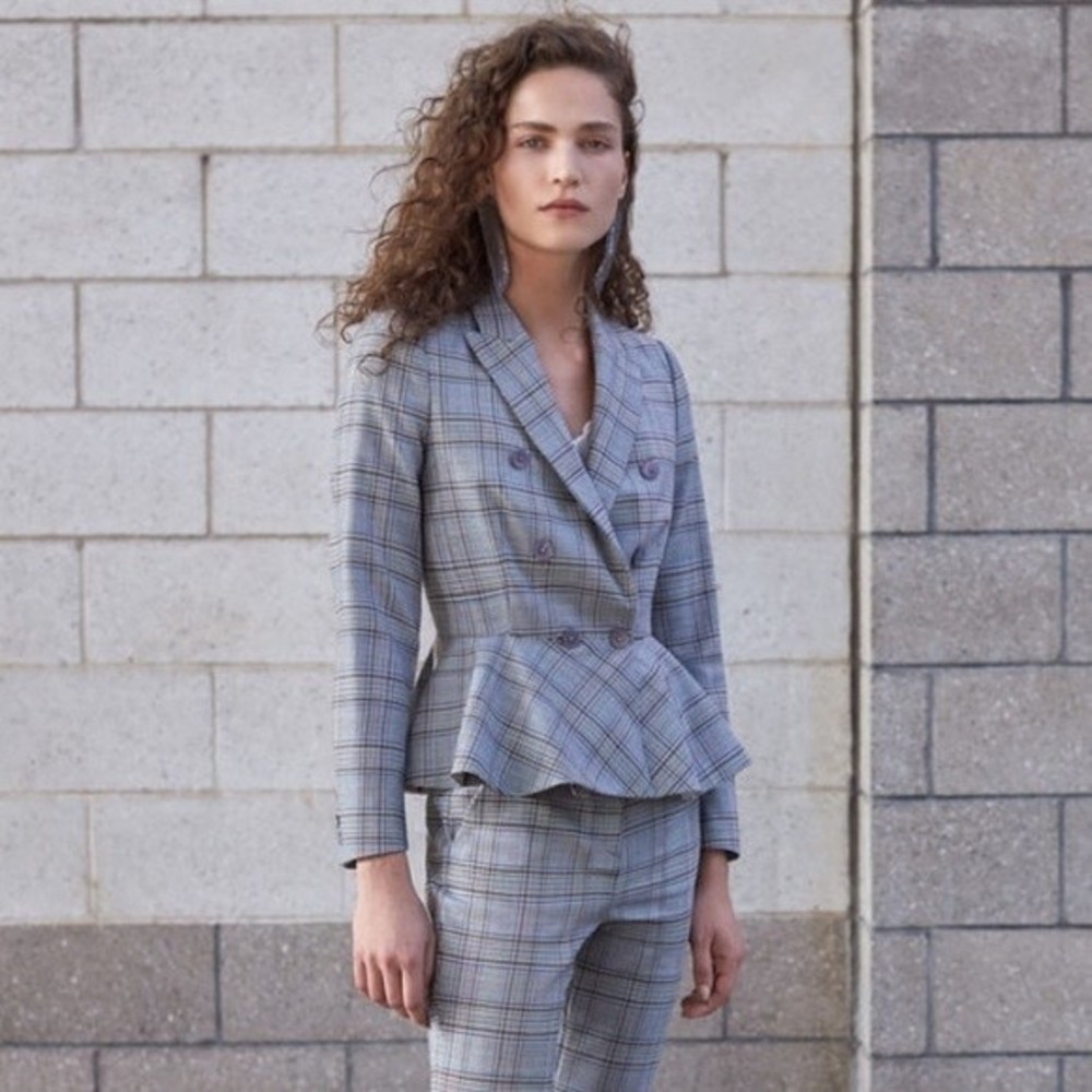 Rebecca Taylor TAILORED PLAID SUITING PEPLUM JACKET